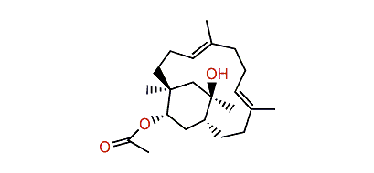 (1R*,3S*,4S*,7E,11E,15R*)-15-Hydroxy-7,16-secotrinervita-7,11-dien-3-yl acetate